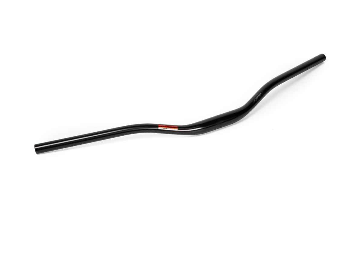 Nitto Sync XL black handlebars, angled view highlighting the upsweep and backsweep geometry