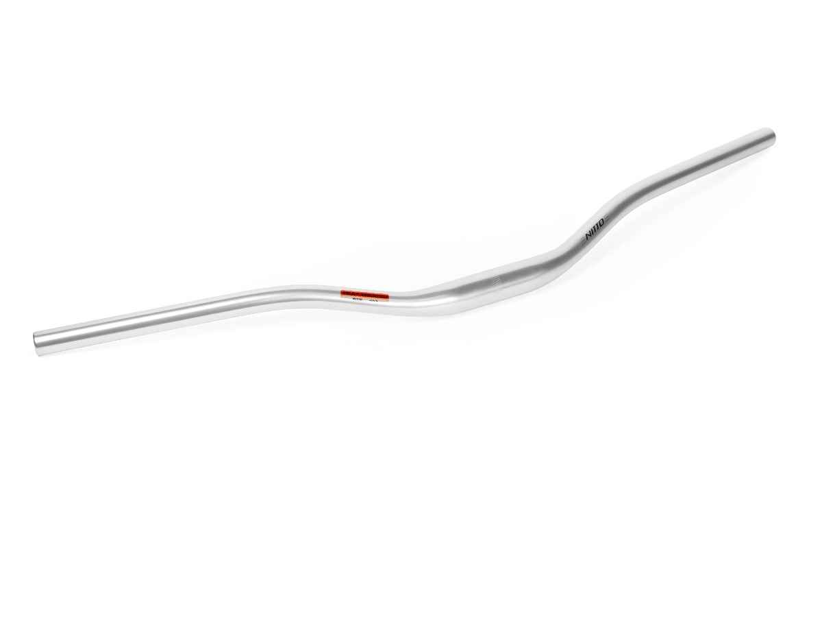 Nitto Sync XL silver handlebars, angled view showing the progressive sweep profile